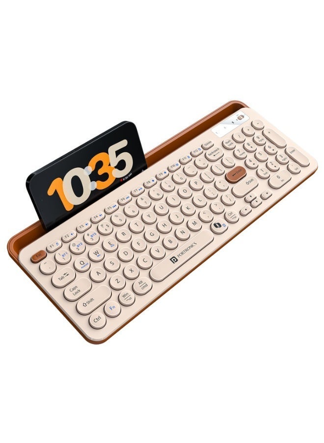 بورترونيكس Portronics Bubble 3.0 Wireless Keyboard with Bluetooth + 2.4 GHz USB Receiver, Rechargeable Battery, Dual Height Adjustment, Multimedia Hotkeys with Numpad, for Laptop, PC, Smartphone, Tablet(Beige) - Image 1